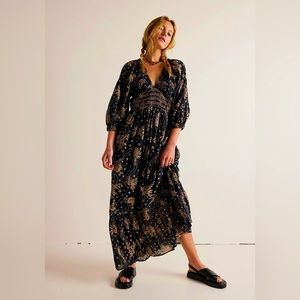 Free People Golden Hour Maxi black print XS NWT